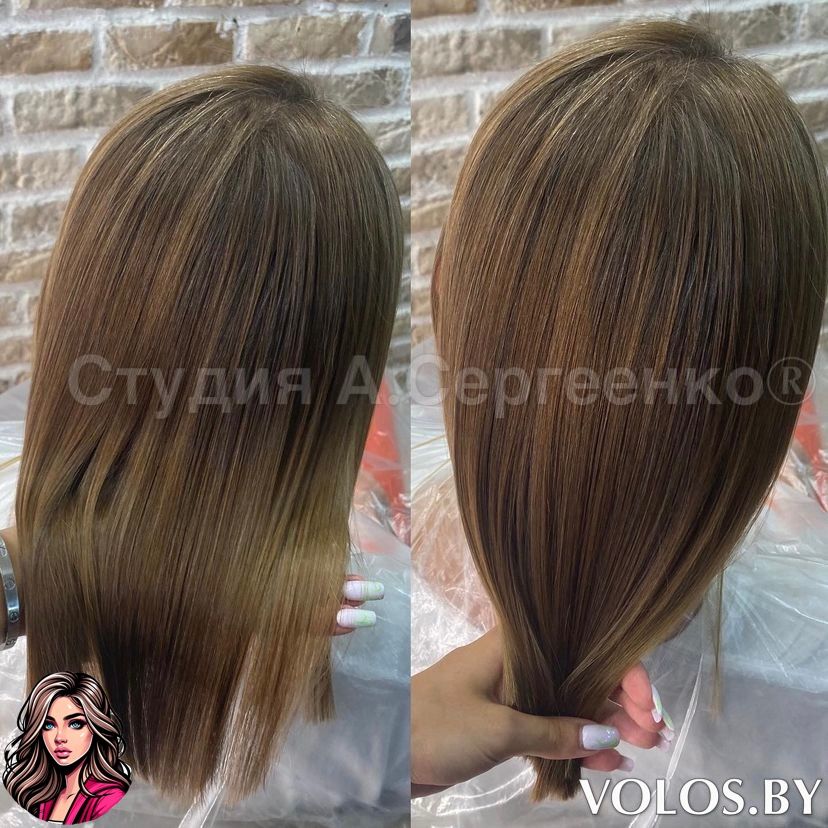 Ботокс для волос с эффектом зеркального блеска. Уплотнённые волосы с мягким переливом, вид сбоку.