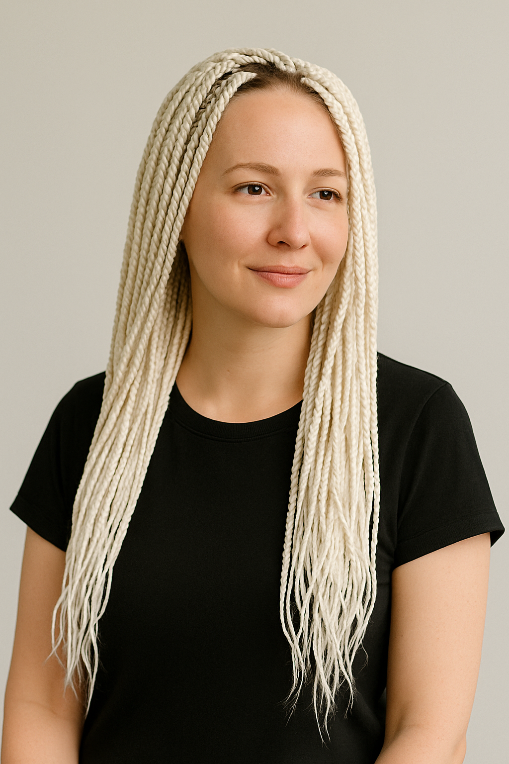 Женщина с длинными светлыми зизи-косичками