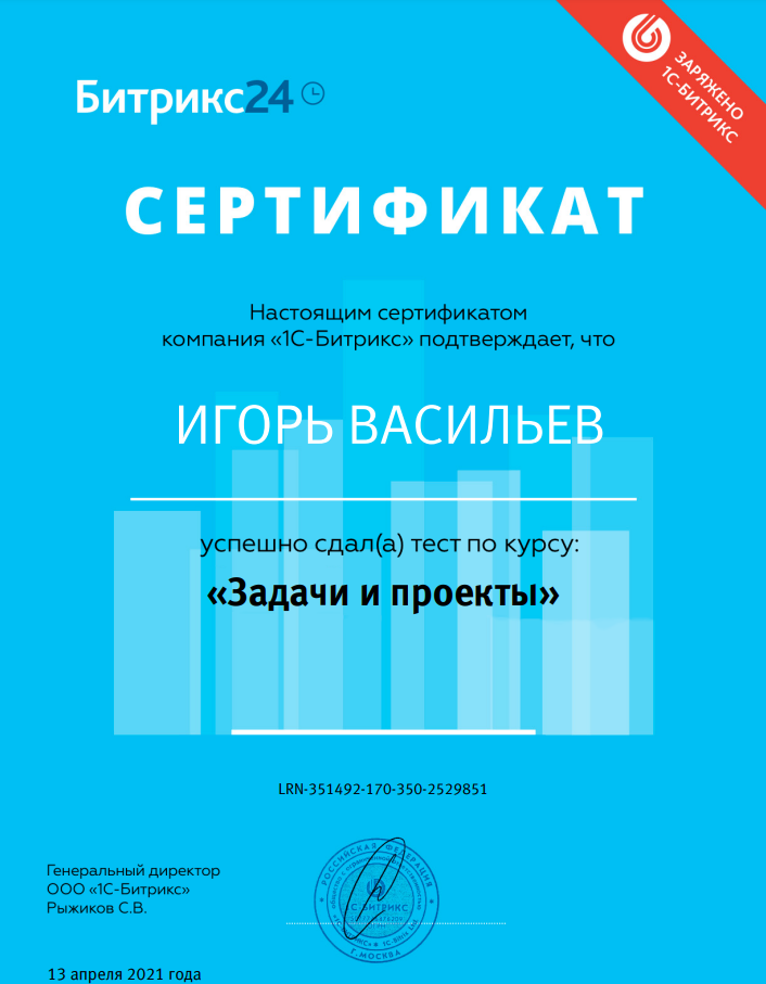 Сертификат "Задачи и проекты"